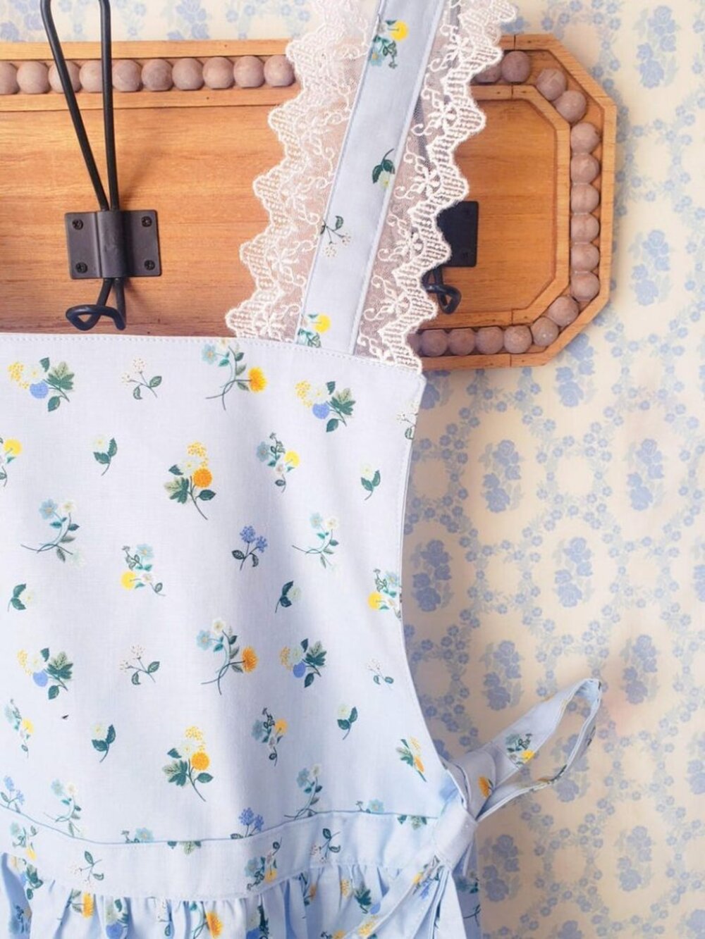 Blue Floral Cotton Pinafore, Rifle Paper Co, Vintage Style Cottage Apron